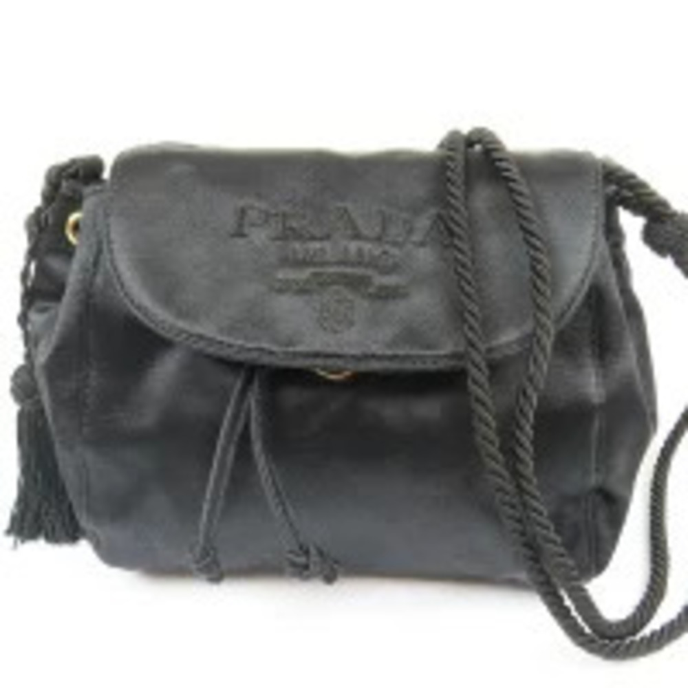 Prada Fringe Bag Shoulder Satin Black